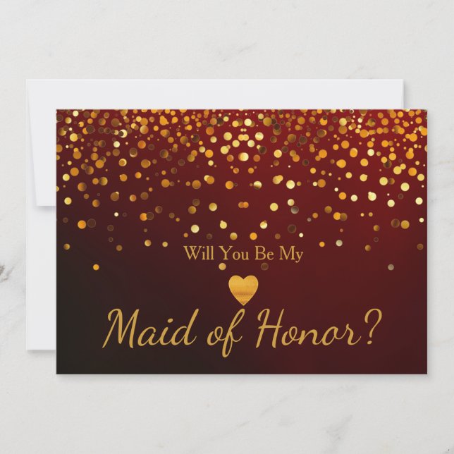 Invitación Gold Glitter Heart Faux maid of honor (Anverso)