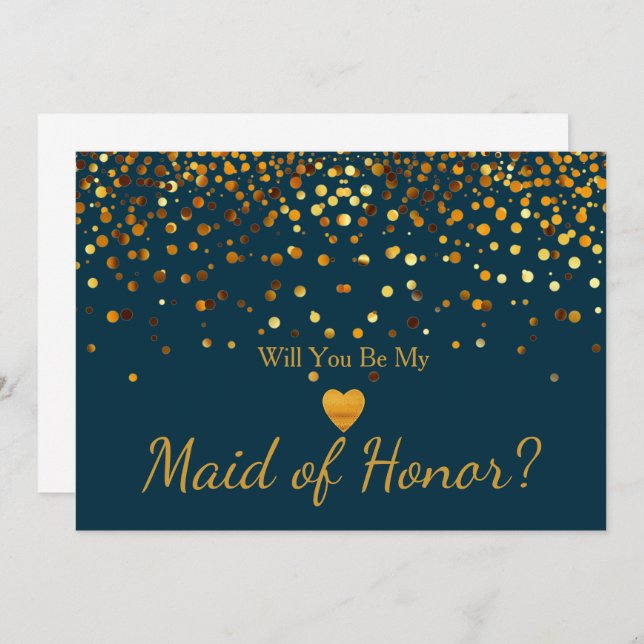 Invitación Gold Glitter Heart Faux maid of honor (Anverso / Reverso)