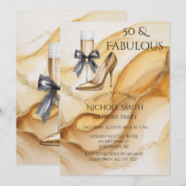 Invitación Gold Glitter High Heel 50 & Fabulous Birthday