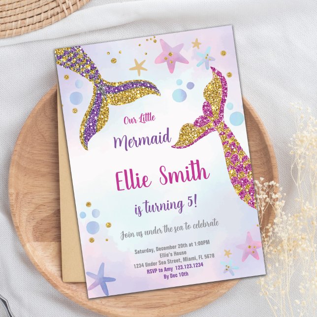 Invitación Gold Glitter Mermaid Invitation (Gold Glitter Mermaid Invitation)