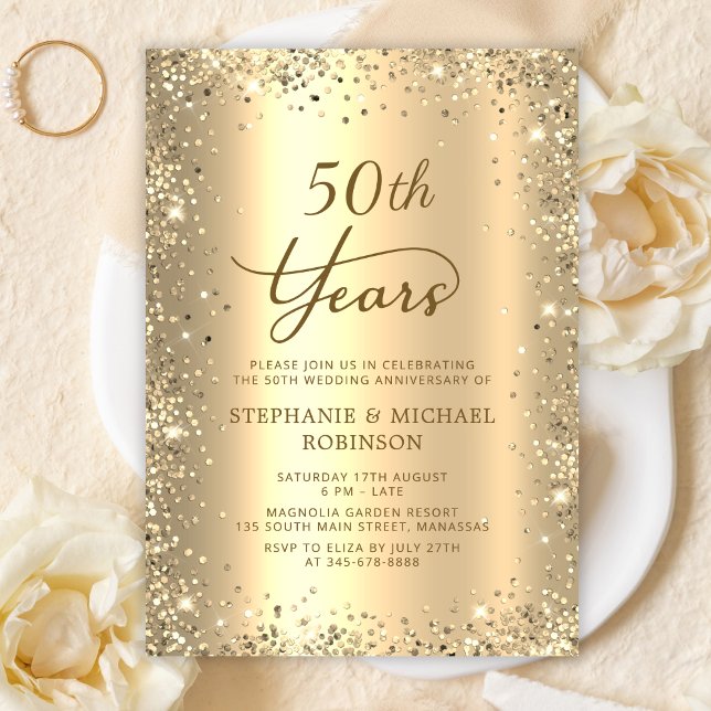 Invitación Gold Glitter Metallic 50th Wedding Anniversary (Subido por el creador)