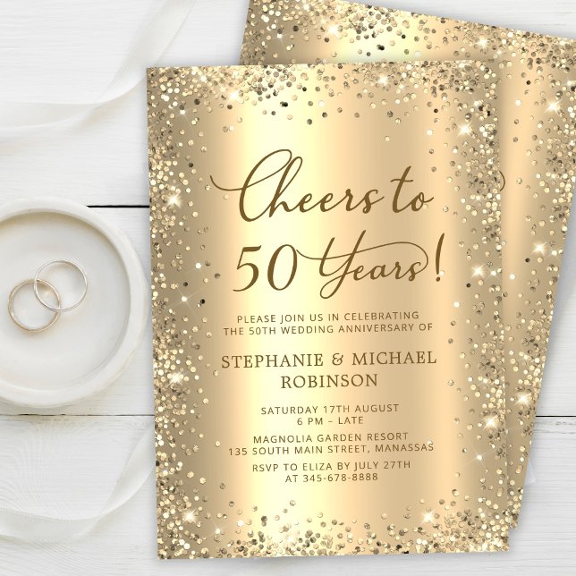 Invitación Gold Glitter Metallic 50th Wedding Anniversary (Subido por el creador)