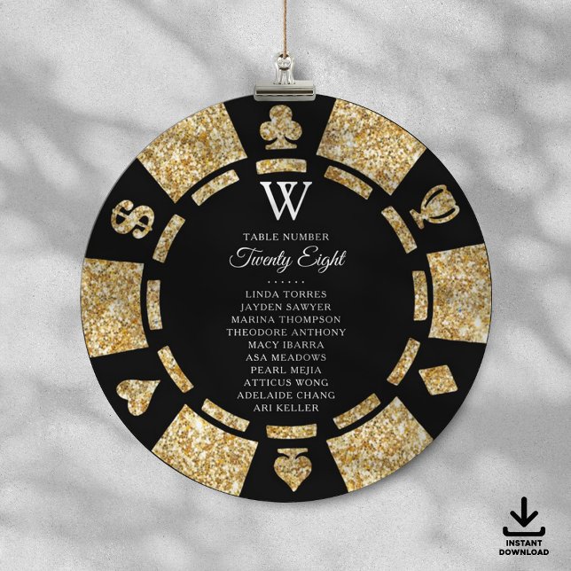 Invitación Gold Glitter Monogram Poker Chip Casino Wedding (Subido por el creador)