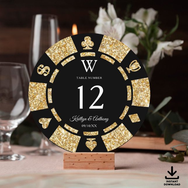 Invitación Gold Glitter Monogram Poker Chip Casino Wedding (Subido por el creador)