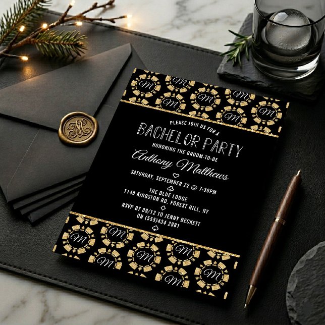 Invitación Gold Glitter Poker Chip Las Vegas Bachelor Party (Subido por el creador)