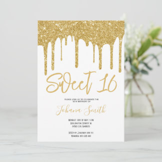 Invitación Gold Glitter Sweet Sixteen Girl Birthday Party