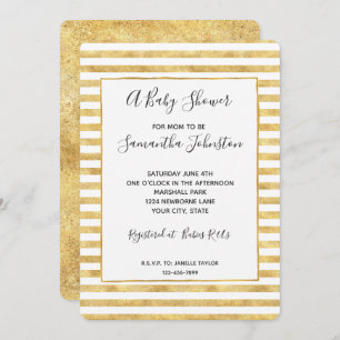Invitación Gold Glitzy Stripes Baby Shower