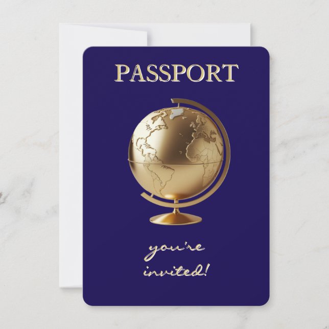 Invitación Gold Globe Passport Travel Baby Shower (Anverso)