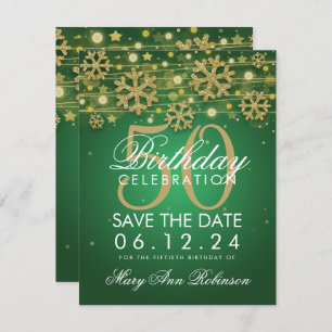 Invitación Gold Green 50 cumpleaños con fecha de ahorro invie