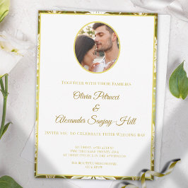 Invitación Gold Green Damask Wedding