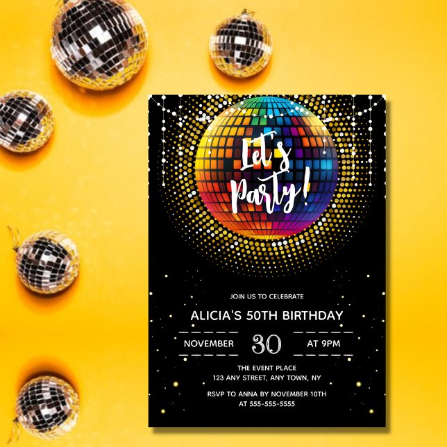 Invitación Gold Halftone Disco Ball Vamos Fiesta Cumpleaños (Subido por el creador)
