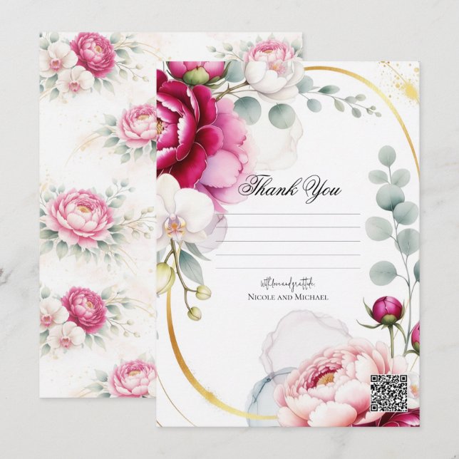 Invitación Gold Halo Garden Peonies & Orchids Floral Wedding  (Anverso / Reverso)