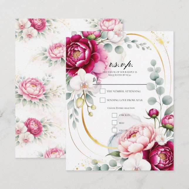 Invitación Gold Halo Garden Peonies & Orchids Floral Wedding  (Anverso / Reverso)