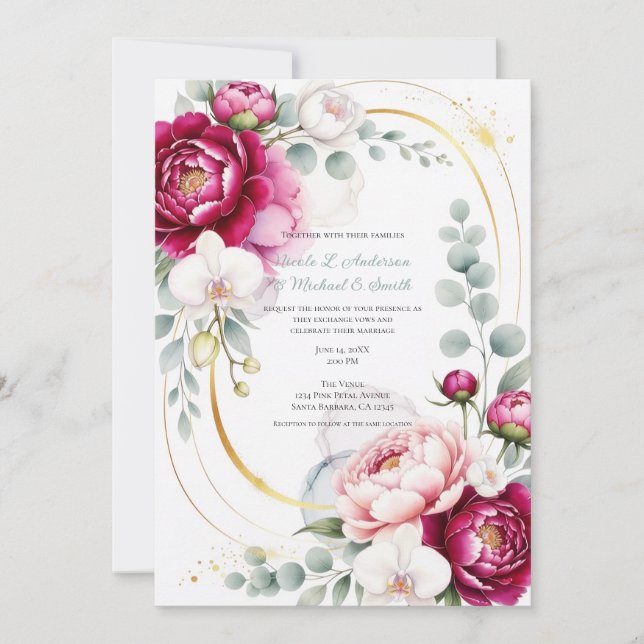 Invitación Gold Halo Garden Peonies & Orchids Floral Wedding  (Anverso)