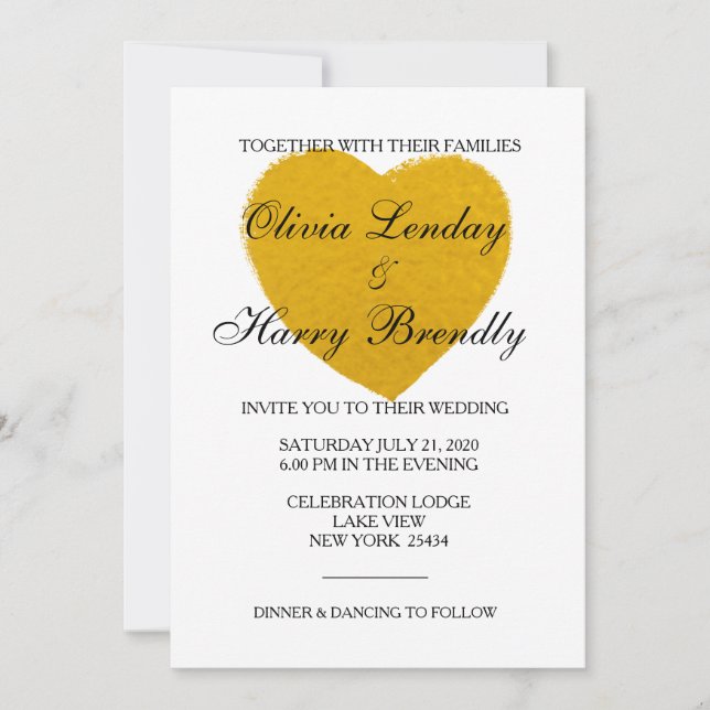 Invitación Gold Heart - Faux Relieve metalizado Boda Card (Anverso)