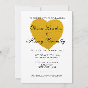 Invitación Gold Heart - Faux Relieve metalizado Boda Card
