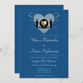 Invitación Gold Heart Male Boda Classic Blue