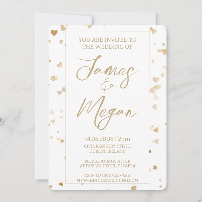 Invitación Gold Heart Wedding (Anverso)