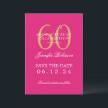 Invitación Gold Hot Pink 60th Birthday Save Date con detalles<br><div class="desc">Elegante diseño de "Fiesta de Cumpleaños 60" con un guión de tipografía formal,  nombre personalizado y texto de detalles. Fácil de usar y fácil de personalizar. ¡No te quedes sin el tuyo!</div>