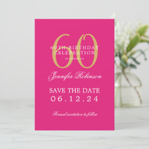 Invitación Gold Hot Pink 60th Birthday Save Date con detalles