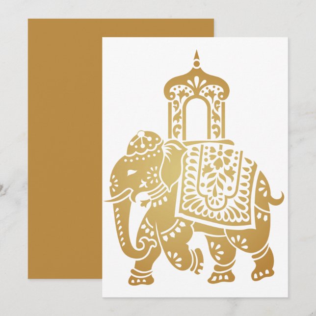 Invitación Gold Indian Elephant (Anverso / Reverso)