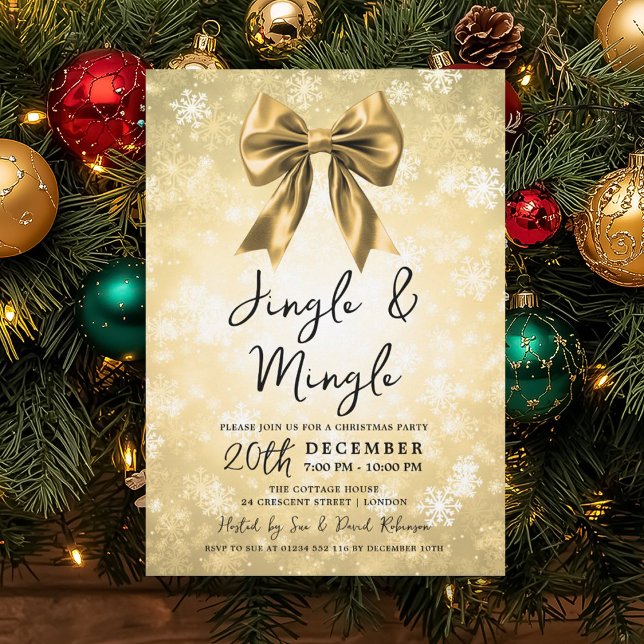 Invitación Gold Jingle & Mingle Christmas Party Winter Wonder (Gold Jingle & Mingle Christmas Party Winter Wonder Invitation)