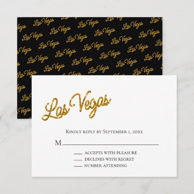 Invitación Gold Las Vegas Sparkles Wedding RSVP (Anverso / Reverso)