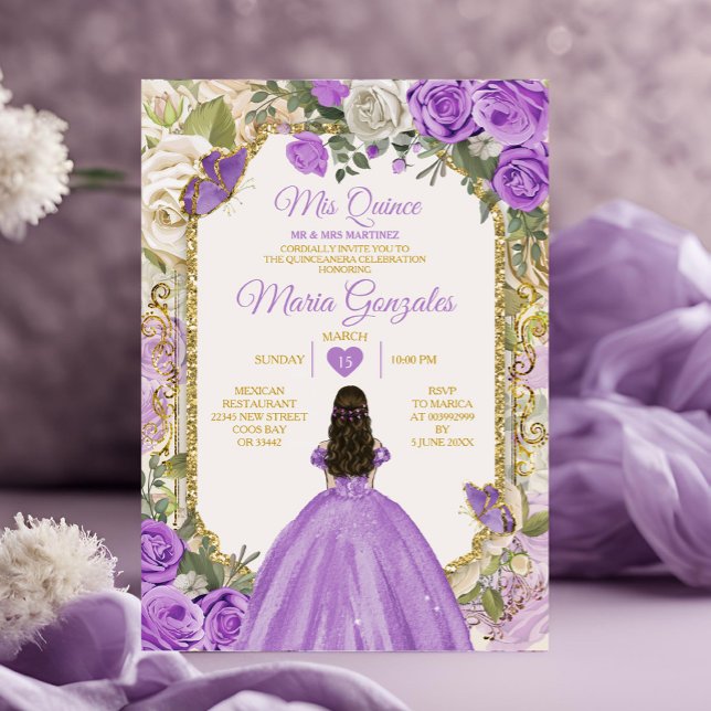 Invitación Gold Lilac Mis Quince Corona Anos Quinceañera (Subido por el creador)
