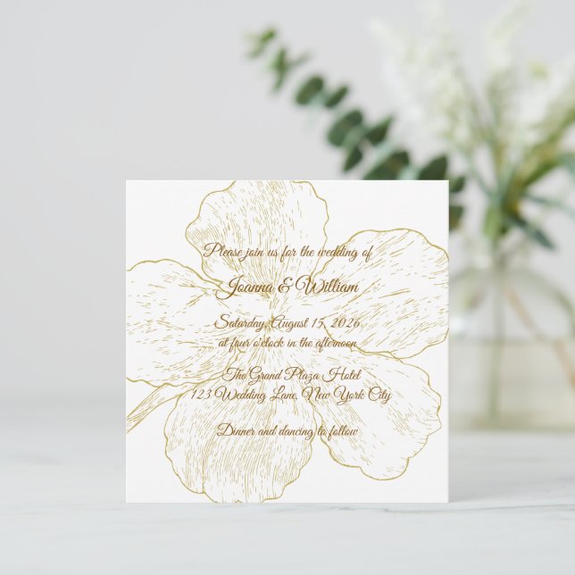 Invitación Gold Line Art Acrylic Wedding Invitation (Anverso de pie)