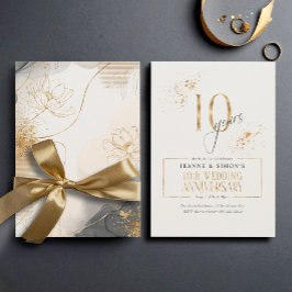 Invitación Gold Line Floral ID1169, décimo aniversario