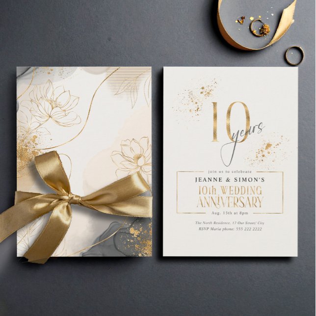 Invitación Gold Line Floral ID1169, décimo aniversario (Subido por el creador)