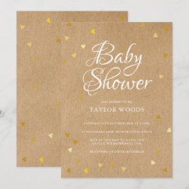 Invitación Gold Love Hearts Baby Shower Rustic Kraft Boho