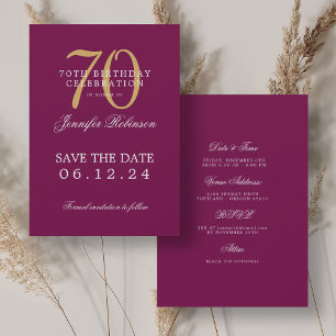 Invitación Gold Magenta 70 cumpleaños Guardar los detalles de