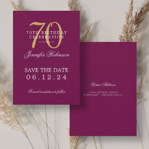 Invitación Gold Magenta 70th Birthday Save the Date