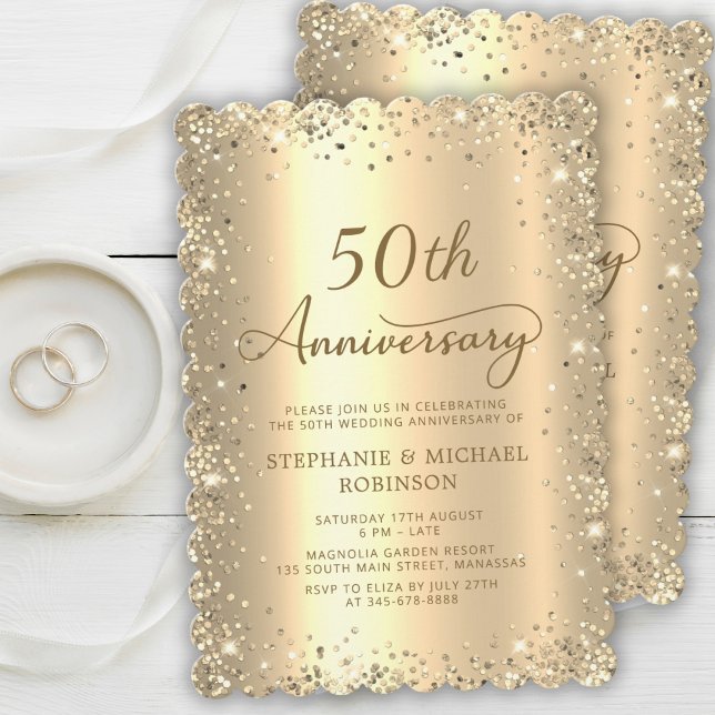 Invitación Gold Metallic Glitter 50th Wedding Anniversary (Subido por el creador)