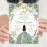 Invitación Gold Mis Quince Dusty Green Floral Quinceañera<br><div class="desc">Invitación a Quinceañera Quince Anos,  15º cumpleaños,  Dusty Dorado Verde Floral Quinceañera</div>