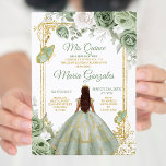 Invitación Gold Mis Quince Sage Green Floral Quinceañera<br><div class="desc">Invitación a Quinceañera Floral de Sage Green & Gold Quince Anos,  15º cumpleaños, </div>
