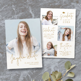 Invitación Gold Modern Script 4 Photo Graduation