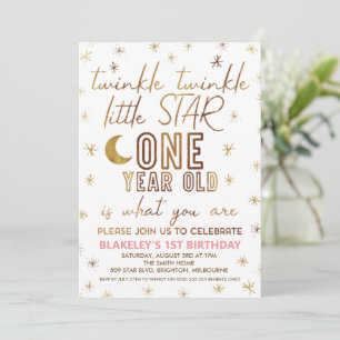 Invitación Gold Moderno Twinkle Twinkle Little Star Cumpleaño