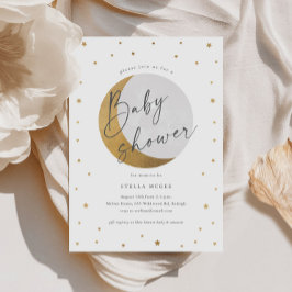 Invitación Gold Moon and Stars Gender Neutral Baby Shower