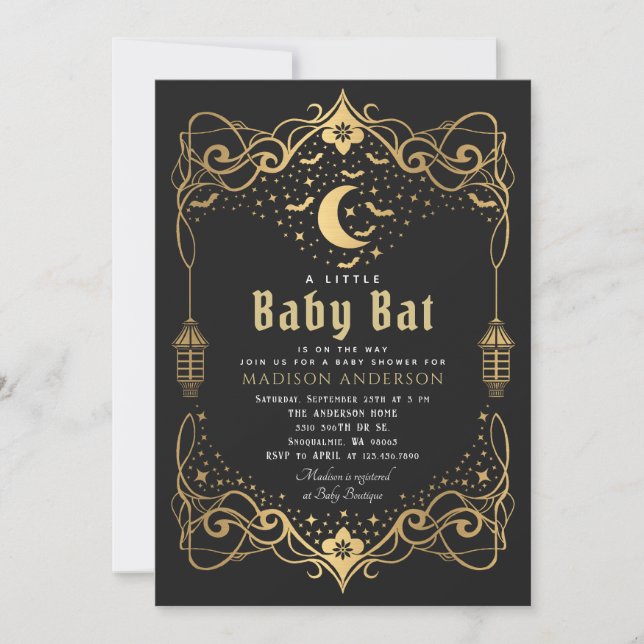 Invitación Gold Moon Bat Bat Bat Lantern Baby Shower (Anverso)