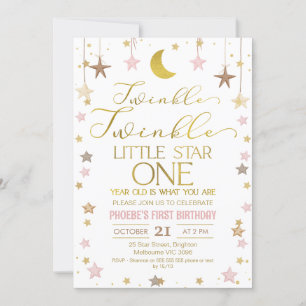Invitación Gold Moon Twinkle Little Star 1er cumpleaños