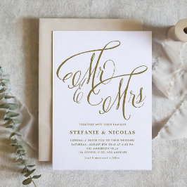 Invitación Gold Mr. y la Sra. Rustic Calligraphy Boda