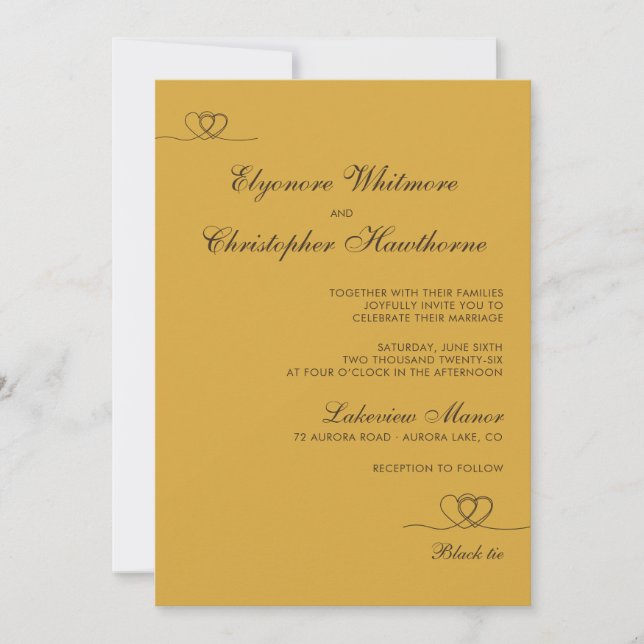 Invitación Gold Mustard Elegant Chic Calligraphy Wedding (Anverso)