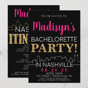 Invitación Gold Nashville Bachelorette Party Itinerario y
