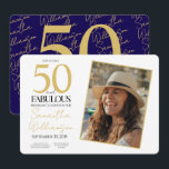 Invitación Gold & Navy | 50th Fabulous Photo Birthday Party<br><div class="desc">Invite your friends to celebrate a major milestone with this dazzling "50 and Fabulous" Birthday Invitation! Featuring a chic, elegant and playful design with gold and navy bold text with navy and gold design on the back, this invitation perfectly sets the tone for a fun and stylish 50th birthday party....</div>