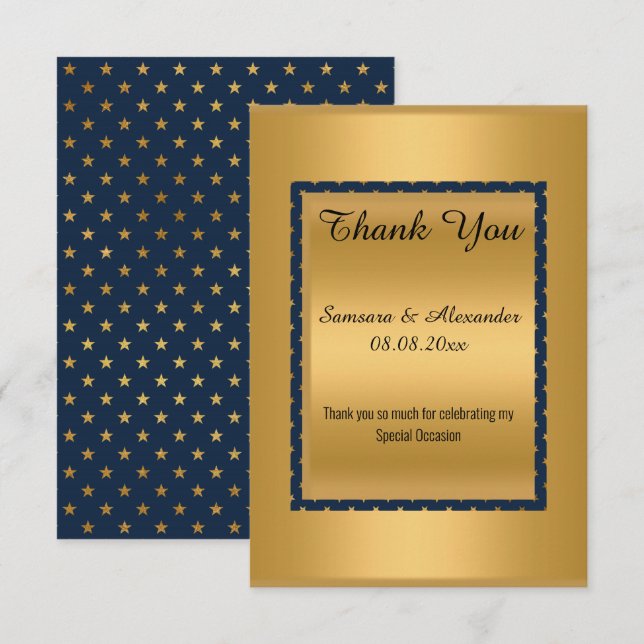 Invitación Gold NAVY STAR Simple All Occasation Gracias (Anverso / Reverso)