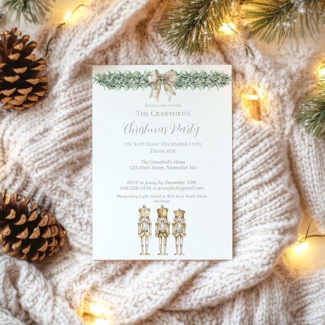 Invitación Gold Nutcracker and Mistletoe Christmas  (Gold Nutcracker Christmas Invitation)