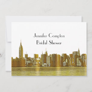 Invitación Gold NYC Skyline 01 Etched Wht Bridal Shower
