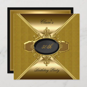Invitación Gold On Gold Black 50th Birthday Party 3